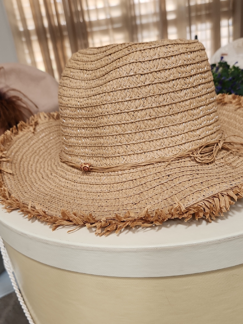 Source Unknown Natural Raffia Beach Hat - Frayed Brim
